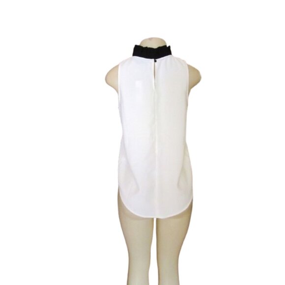 NWT, J. Crew Ruffle Neck Sleeveless Blouse XS White & Black - Picture 4 of 7